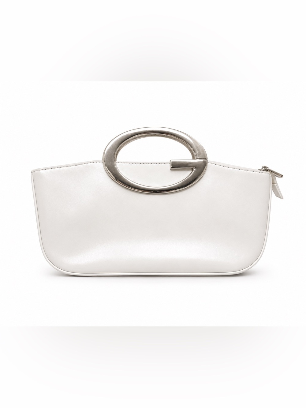 GG White Leather Top-Handle Clutch